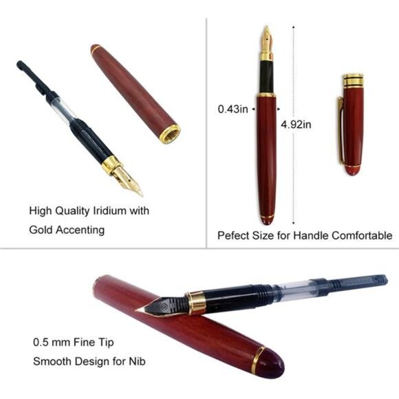 3 Pcs Wooden Pens Set with Gift Case/Best Writing Fountain Fancy Ballpoint Pen - Picture 10 of 16